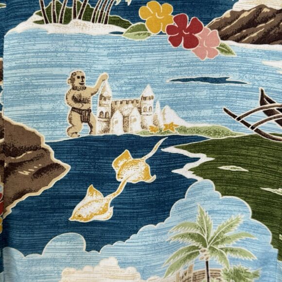 Tori Richard Disney Honolulu Hawaii Aulani Resort Blue Shirt Buttons Large EUC - Picture 13 of 14